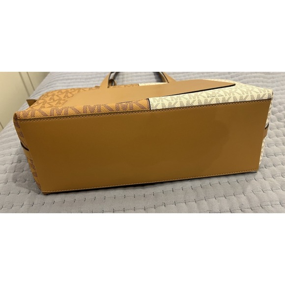 Michael Kors Jet Set Tote Bag Two-Tone MK Signature Logo Shoulder Bag Medium - Picture 16 of 16